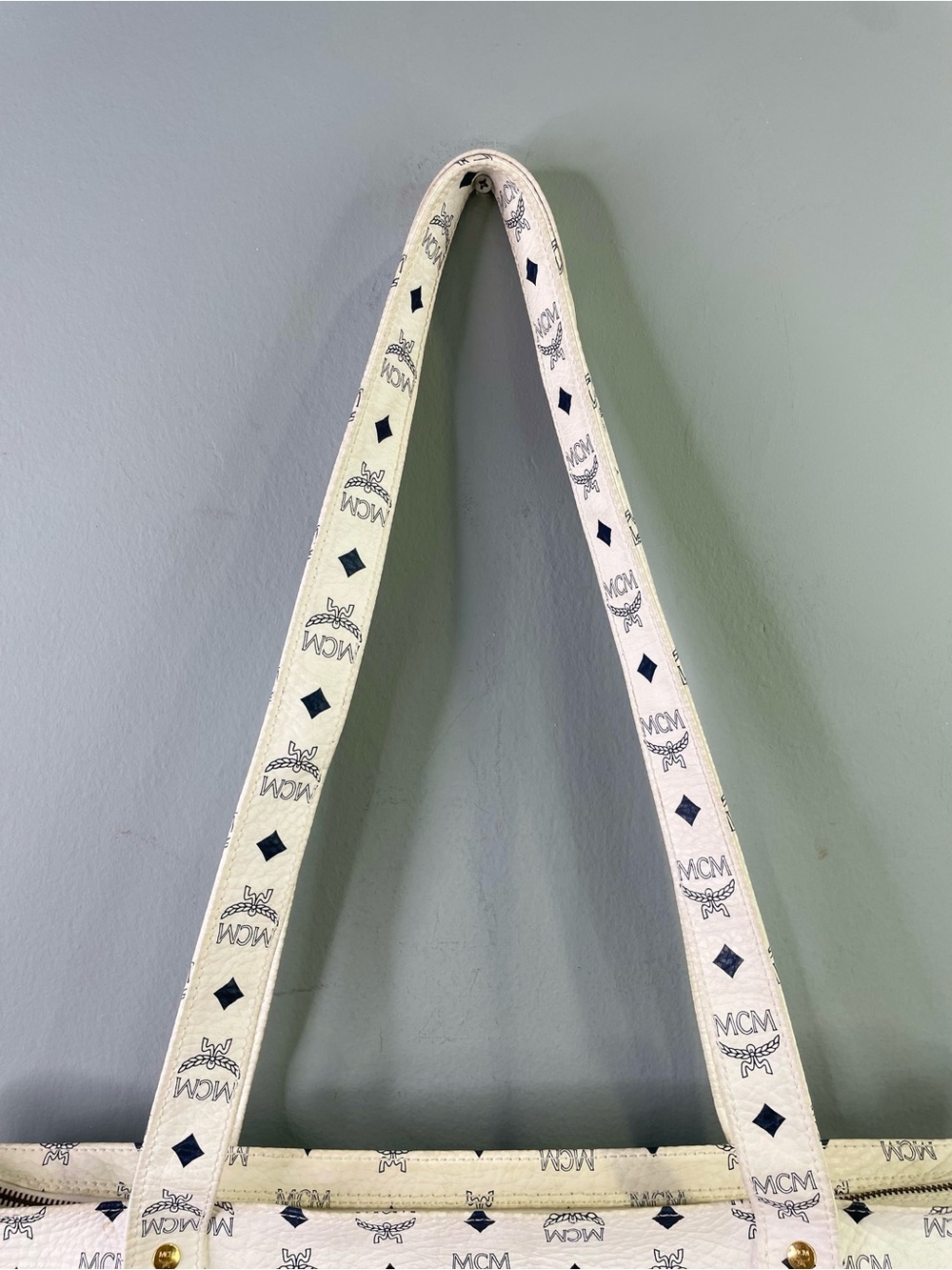 MCM White Logo Canvas Tote - Picture 8 of 13